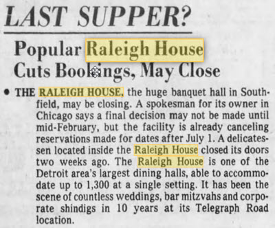 The Raleigh House - Article From Jan 1978 About Possible Closing (newer photo)